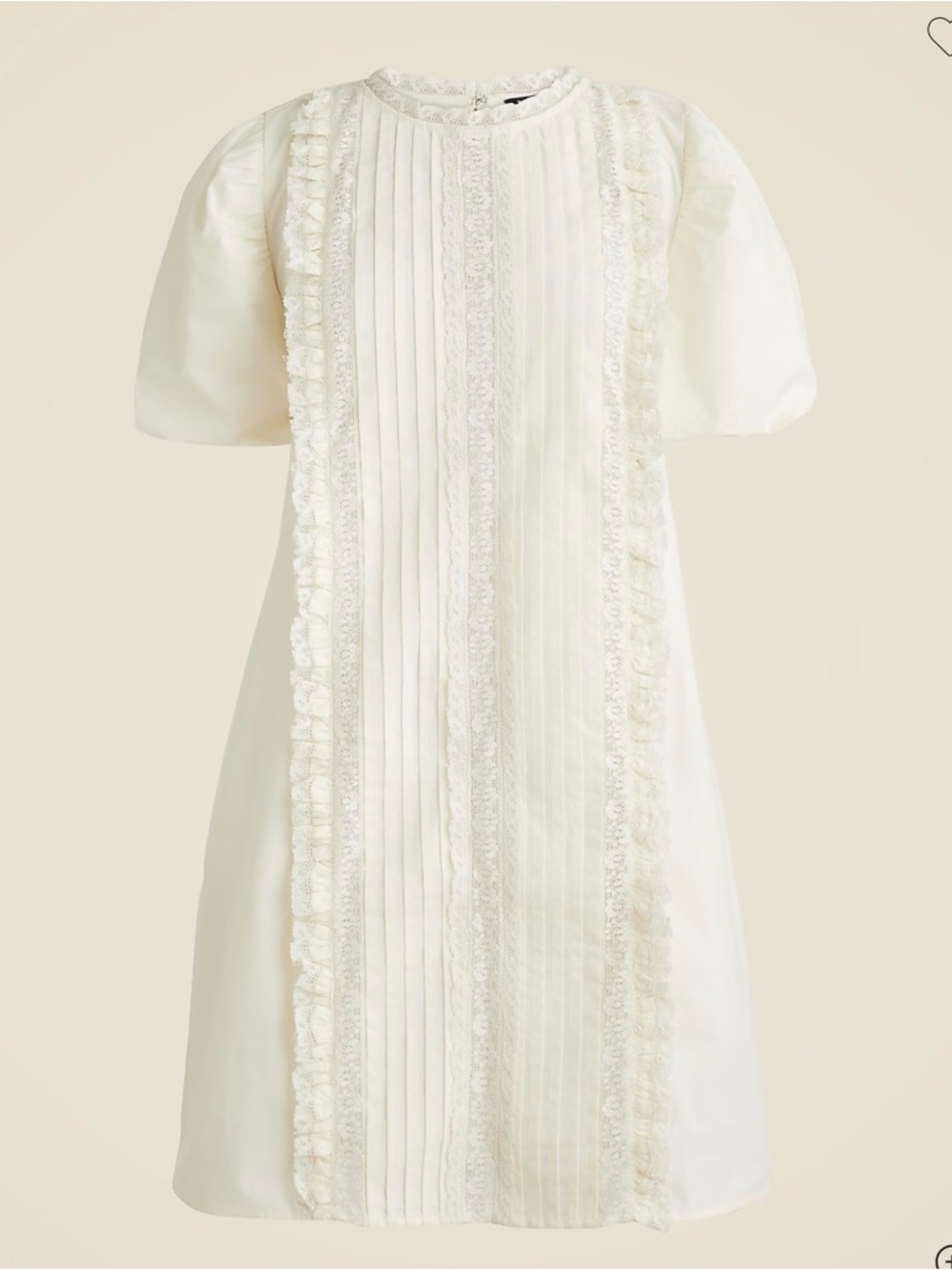 J. Crew Ivory Lace-trim Pintuck Dress